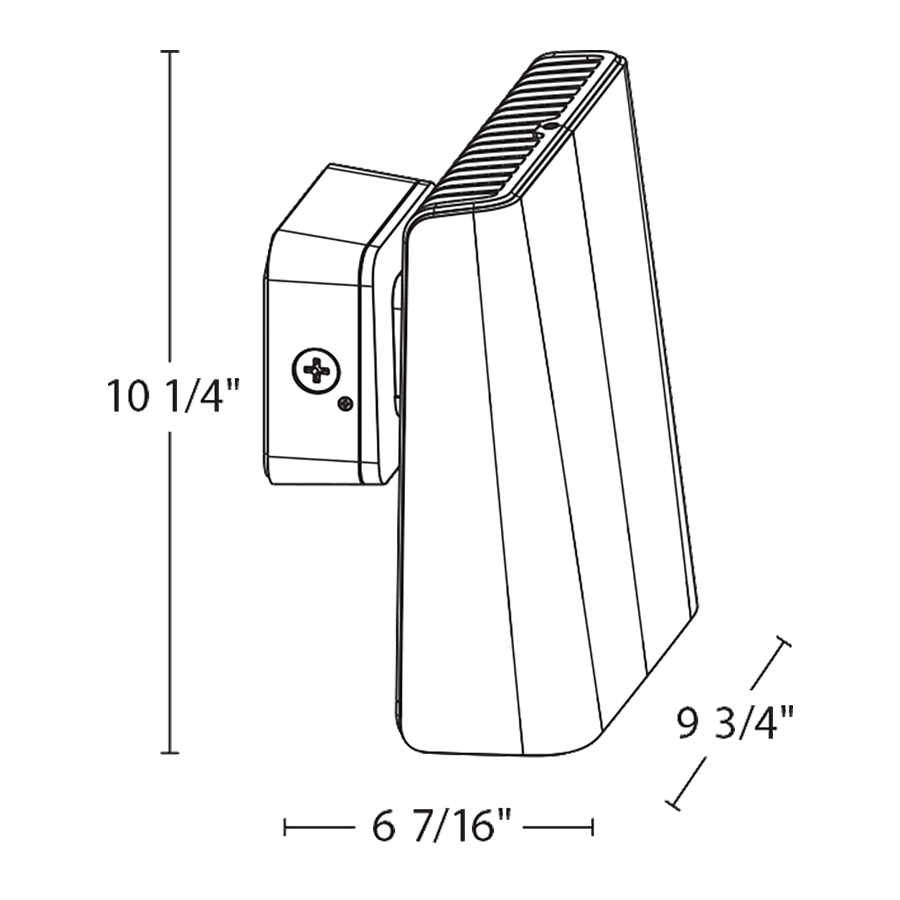 Dimension drawing of the RAB WPLEDLW PWLED Field-Adjustable Wall Pack – Large – Selectable 58W/85W/113W – Selectable 3000K/4000K/5000K – 7533-14968 Lumens – 120-277V – Junction Box Mount – White Finishshowing fixture dimensions and mounting measurements.