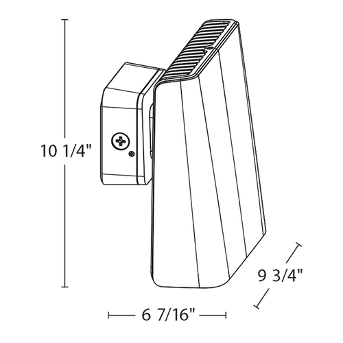 Dimension drawing of the RAB WPLEDLW PWLED Field-Adjustable Wall Pack – Large – Selectable 58W/85W/113W – Selectable 3000K/4000K/5000K – 7533-14968 Lumens – 120-277V – Junction Box Mount – White Finishshowing fixture dimensions and mounting measurements.