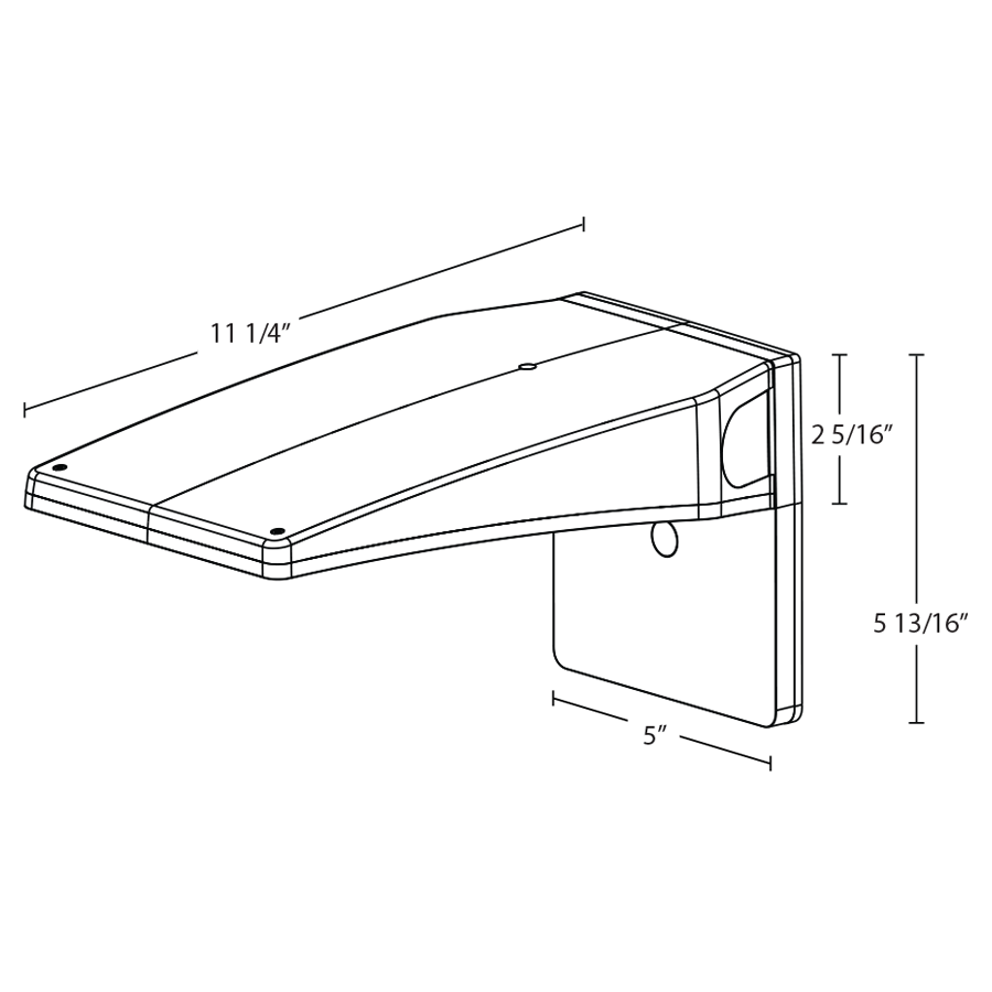 Dimension drawing of the RAB WPLEDM/EC PWLED Field-Adjustable Wall Pack – Medium – Selectable 16W/24W/32W – Selectable 3000K/4000K/5000K – 2020-4151 Lumens – 120-277V – Cold Weather Emergency Battery Backup – Bronze Finishshowing fixture dimensions and mounting measurements.