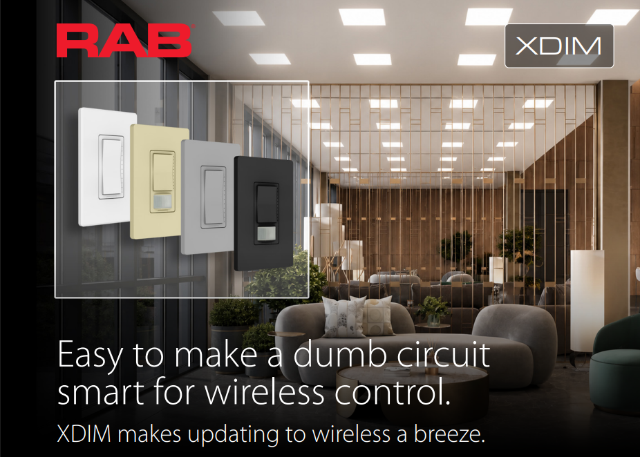 RAB XDIM Universal Dimmer – 300W LED/CFL – 500W Incandescent/Halogen/ELV – 400VA MLV – 120V – White Finish