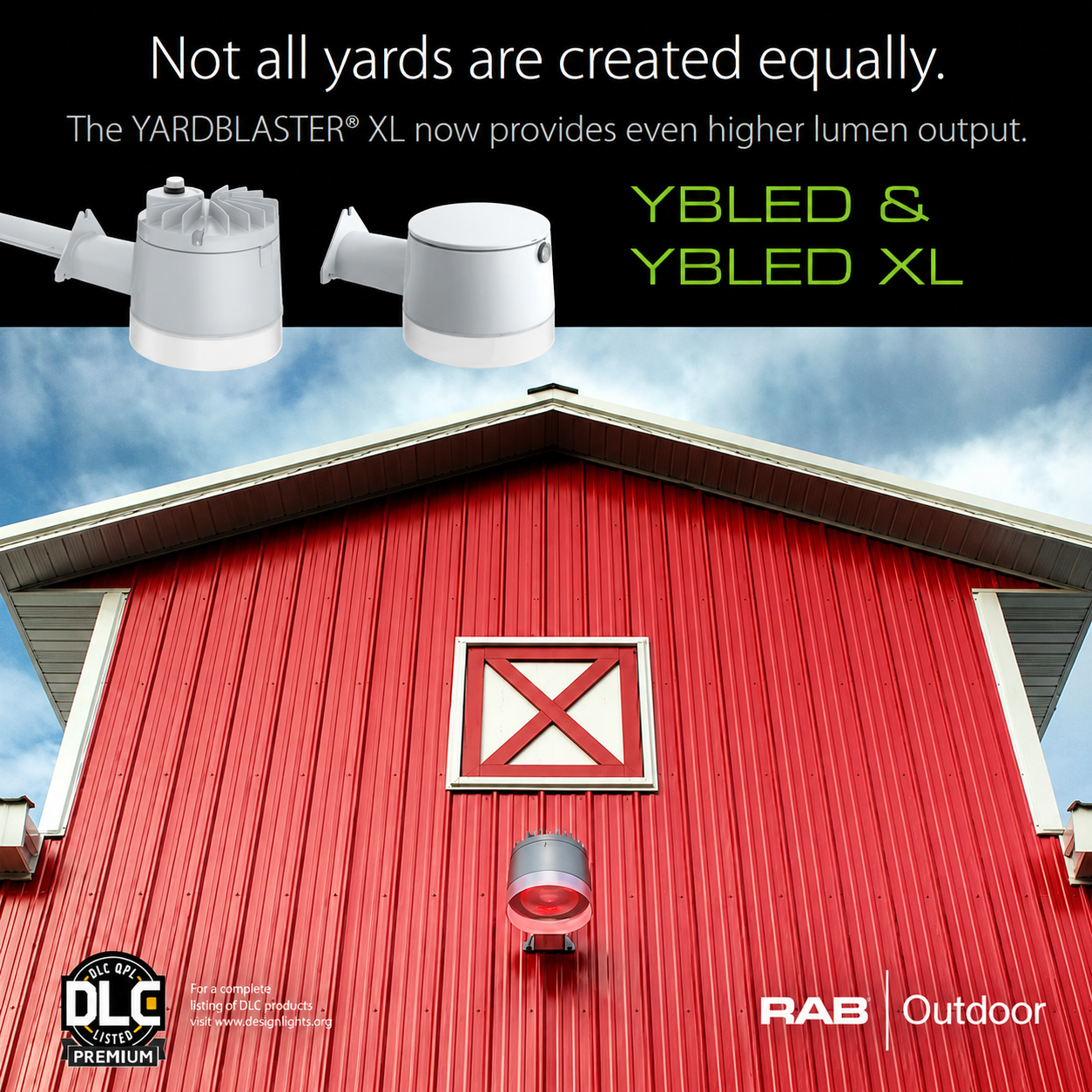 RAB YBLEDH YBLEDH LED Yard Light – Selectable 80W/100W/120W – Selectable 3000K/4000K/5000K – 11422-17328 Lumens – 120-277V – Integrated Photocell – Gray Finish