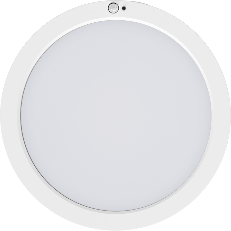 RAB SUMO-R-9/PIR LED Surface Mount Ceiling Light – 9" Round – 18W – Selectable 2700K/3000K/3500K/4000K/5000K – 1573-1638 Lumens – 120V – PIR Occupancy Sensor – 90 CRI – White Finish