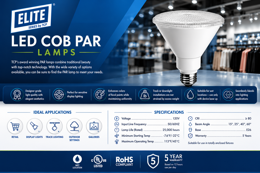 TCP LED14P38D27KNFL95 LED PAR38 Narrow Flood Lamp – 14W – 1050 Lumens – 2700K – 25° Beam Angle – 95 CRI