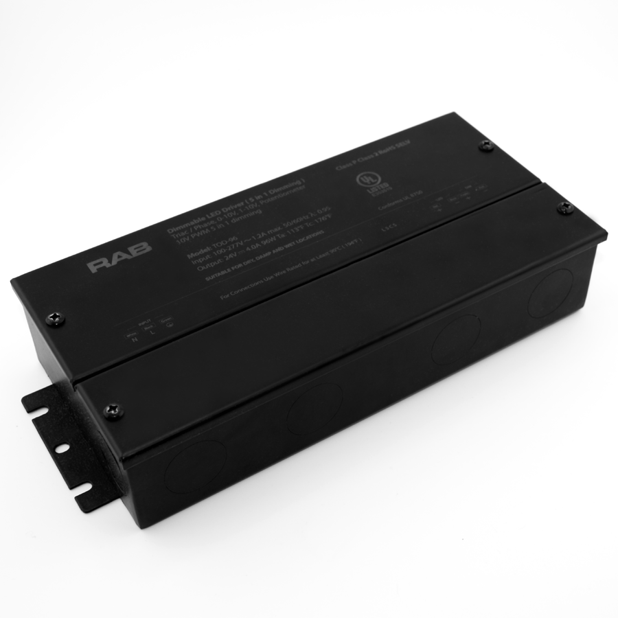 RAB TOD-96 LED Driver – 96W – 100-277V – TRIAC / 1-10V / 0-10V / PWM / RX Dimmable – IP65 Rated