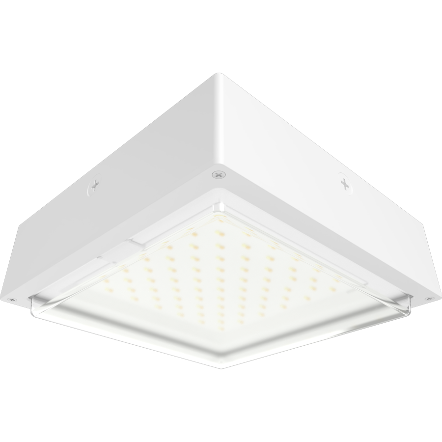 RAB VAN34-30W/480/MVS VAN34 Vandal Resistant LED Canopy Light – 10W-30W Selectable – 3000K/4000K/5000K Selectable – 1584-4588 Lumens – 480V – Drop Clear Lens – Multi-Level Motion Sensor – White Finish