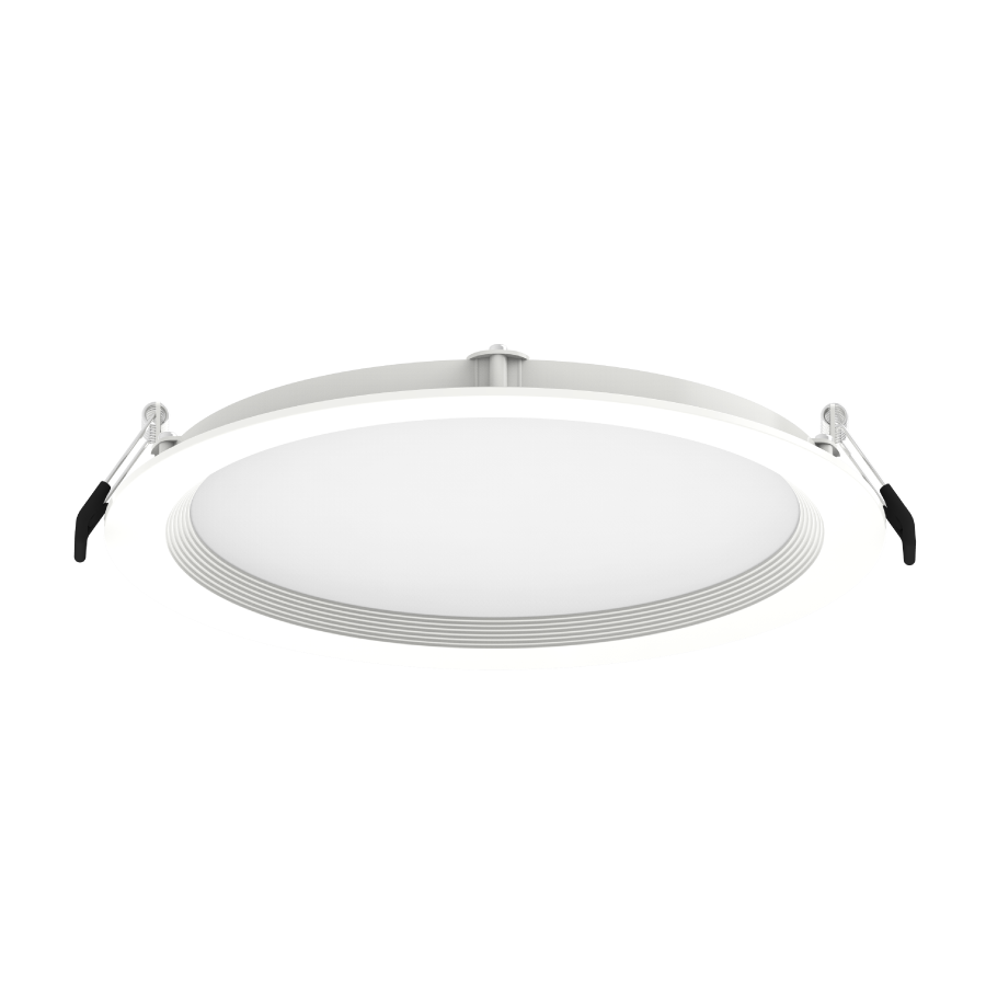 RAB WFRL8R239FADWB WFRL 8 Inch Edge-Lit Wafer Downlight – 23W – 5-CCT Selectable – White Baffle Trim – CRI90 – 120-277V – 0-10V + Triac Dimmable – 2100 Lumens