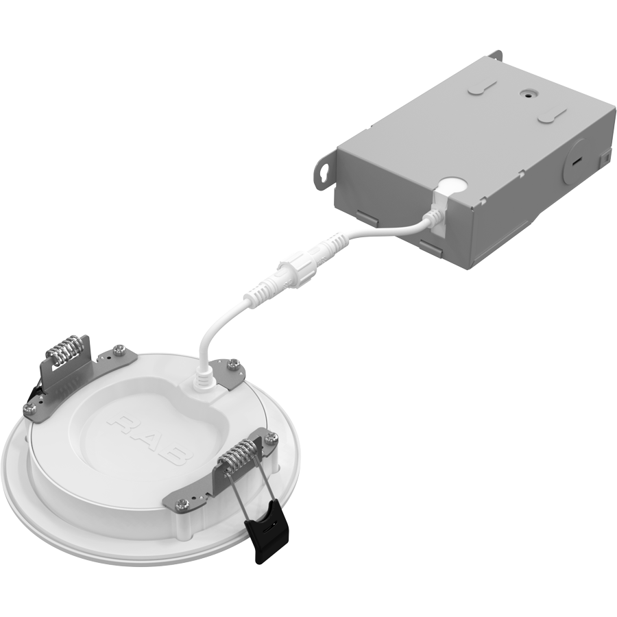 RAB WFRX-4BD WFRX 4in Edge-Lit Wafer Recessed Light – Selectable 8W–12W – 678–1100 Lumens – 2700K–5000K – 120–277V – Round – Baffle Trim – 90+ CRI