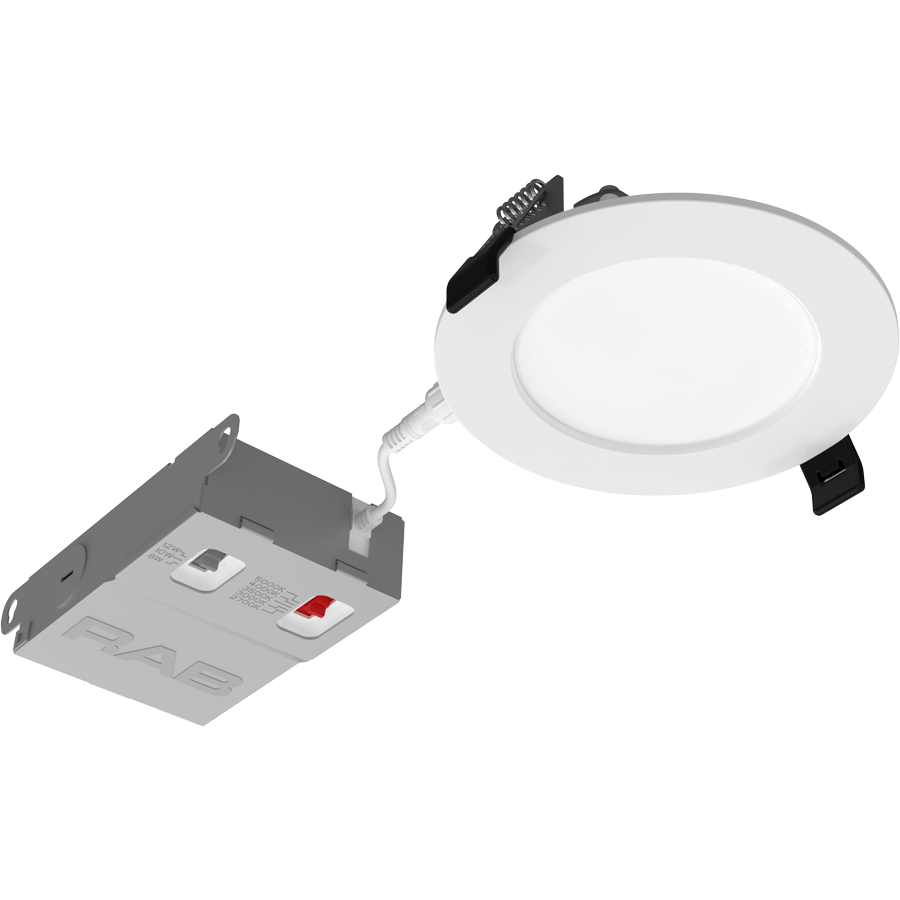 RAB WFRX-4D WFRX 4in Edge-Lit Wafer Recessed Light – Selectable 8W–12W – 678–1100 Lumens – 2700K–5000K – 120–277V – Round – 90+ CRI