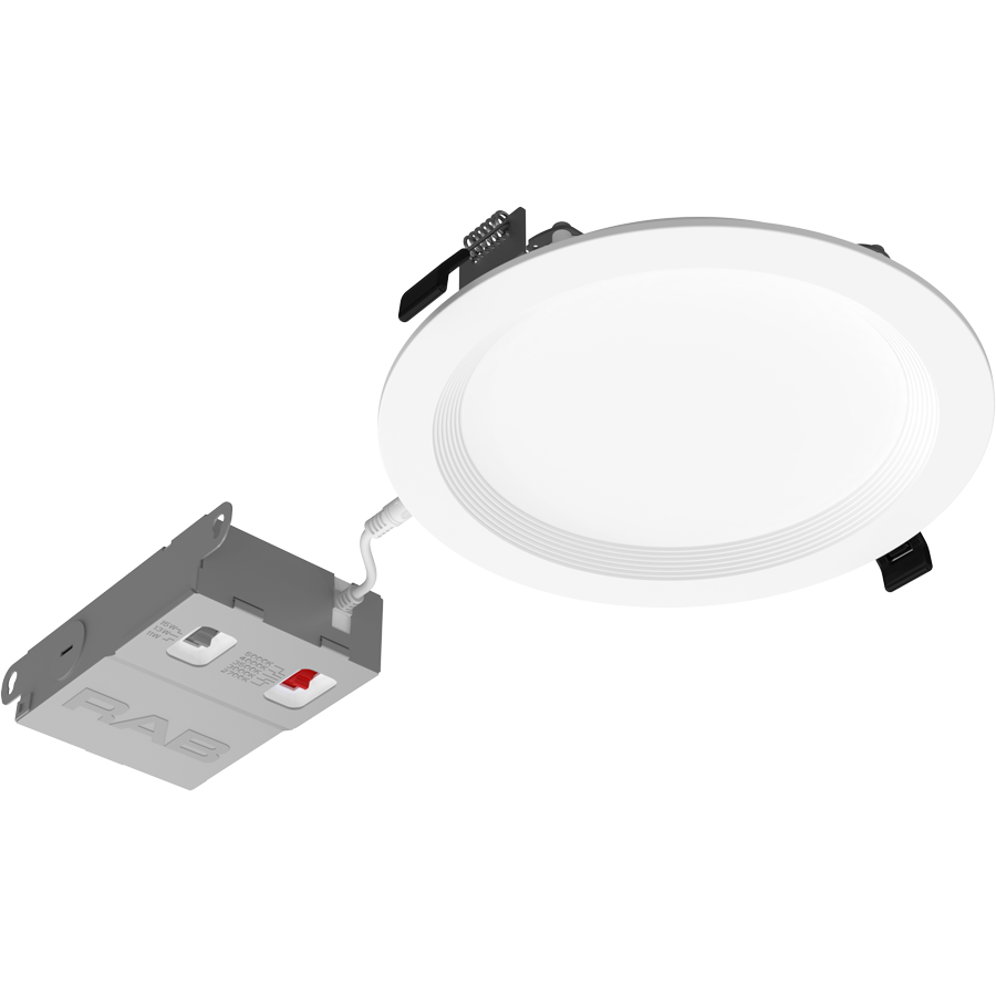 RAB WFRX-6BD WFRX 6in Edge-Lit Wafer Recessed Light – Selectable 11W–15W – 1000–1500 Lumens – 2700K–5000K – 120–277V – Round – Baffle Trim – 90+ CRI