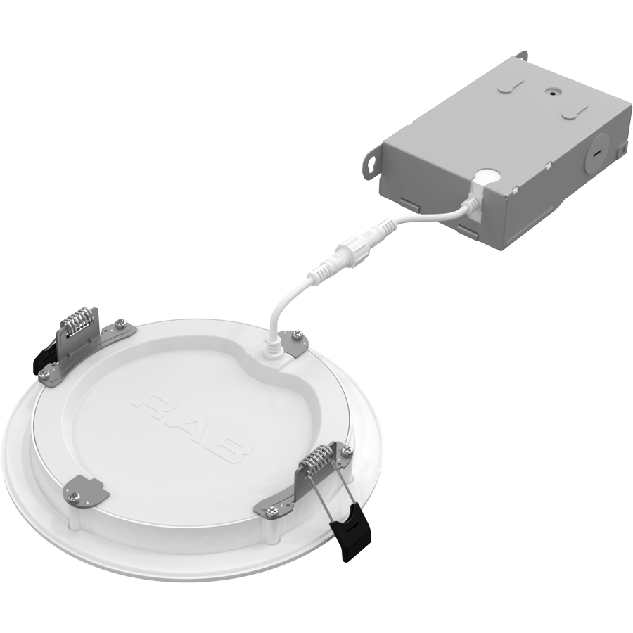 RAB WFRX-6BD WFRX 6in Edge-Lit Wafer Recessed Light – Selectable 11W–15W – 1000–1500 Lumens – 2700K–5000K – 120–277V – Round – Baffle Trim – 90+ CRI