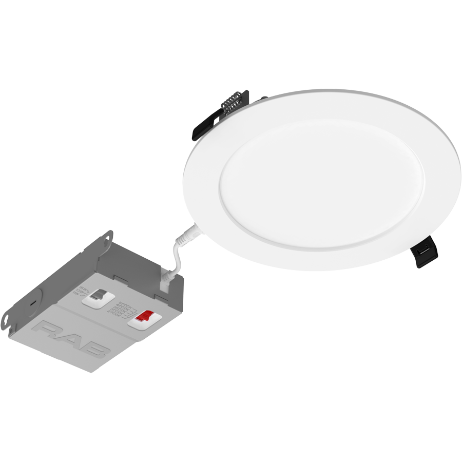 RAB WFRX-6D WFRX 6in Edge-Lit Wafer Recessed Light – Selectable 11W–15W – 1000–1500 Lumens – 2700K–5000K – 120–277V – Round – 90+ CRI