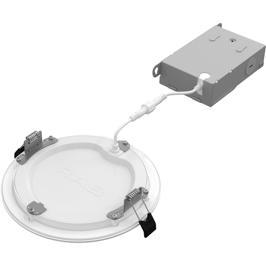 RAB WFRX-6D WFRX 6in Edge-Lit Wafer Recessed Light – Selectable 11W–15W – 1000–1500 Lumens – 2700K–5000K – 120–277V – Round – 90+ CRI