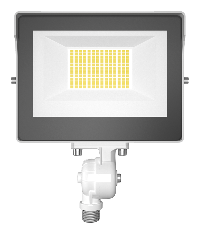 RAB X17XFU35W X17 Field-Adjustable LED Flood Light – 15W/25W/35W Selectable – 3000K/4000K/5000K Selectable – 2305-5031 Lumens – 120-277V – Integrated Photocell – Knuckle Mount – White Finish