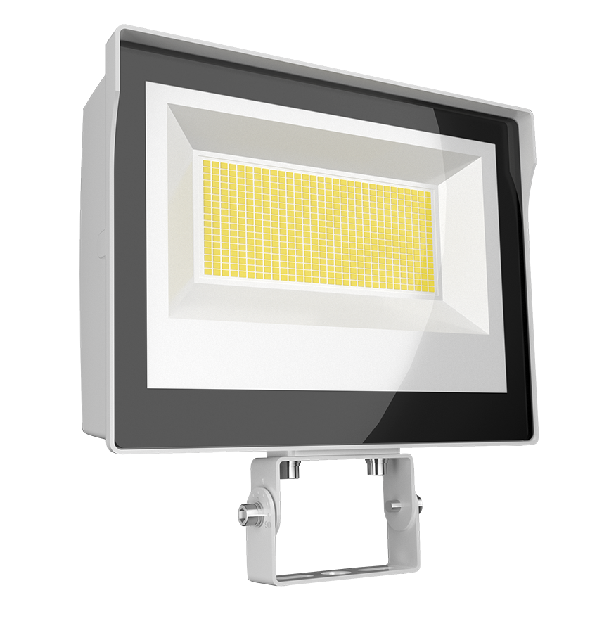 RAB X17XFU60TW X17 Field-Adjustable LED Flood Light – 30W/50W/60W Selectable – 3000K/4000K/5000K Selectable – 4793-9142 Lumens – 120-277V – Integrated Photocell – Trunnion Mount – White Finish