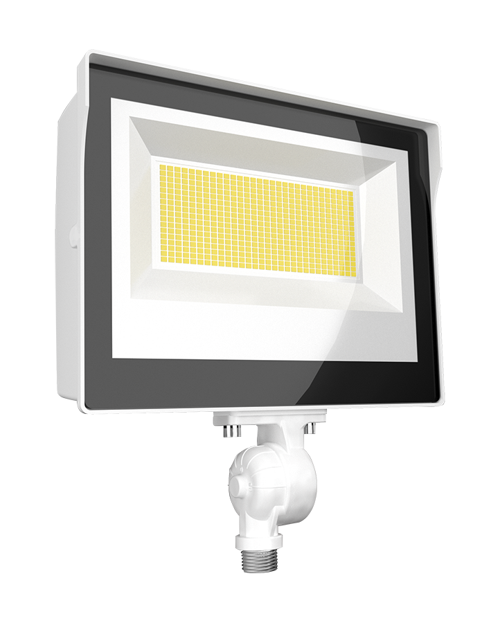 RAB X17XFU60W X17 Field-Adjustable LED Flood Light – 30W/50W/60W Selectable – 3000K/4000K/5000K Selectable – 4793-9142 Lumens – 120-277V – Integrated Photocell – Knuckle Mount – White Finish