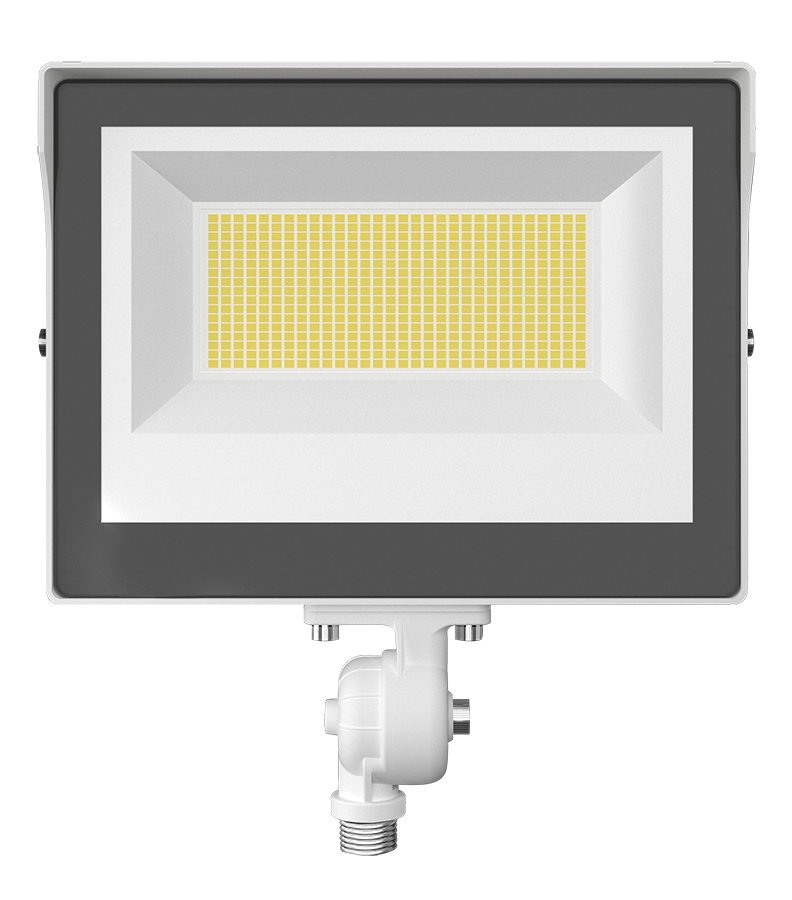 RAB X17XFU80W X17 Field-Adjustable LED Flood Light – 40W/60W/80W Selectable – 3000K/4000K/5000K Selectable – 6342-12215 Lumens – 120-277V – Integrated Photocell – Knuckle Mount – White Finish