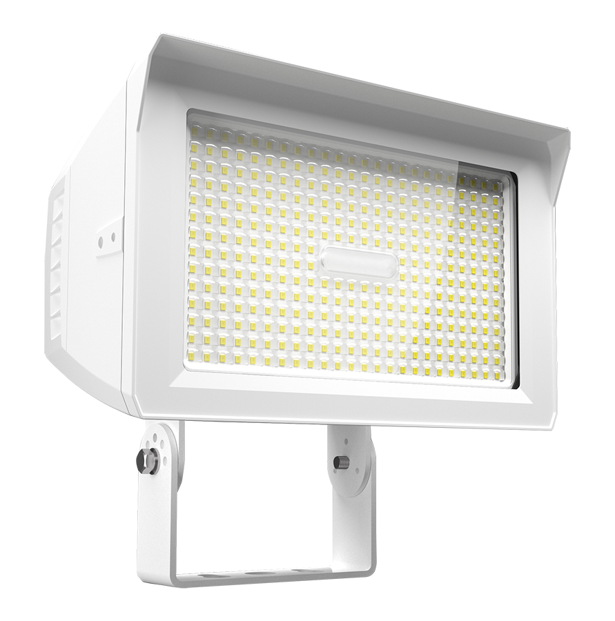RAB X22-150W X22 5-Way Selectable LED Flood Light – 75W/100W/125W/150W Selectable – 3000K/4000K/5000K Selectable – 10584-22797 Lumens – 120-277V – 7H x 6V Distribution – Slipfitter and Trunnion Mount – White Finish