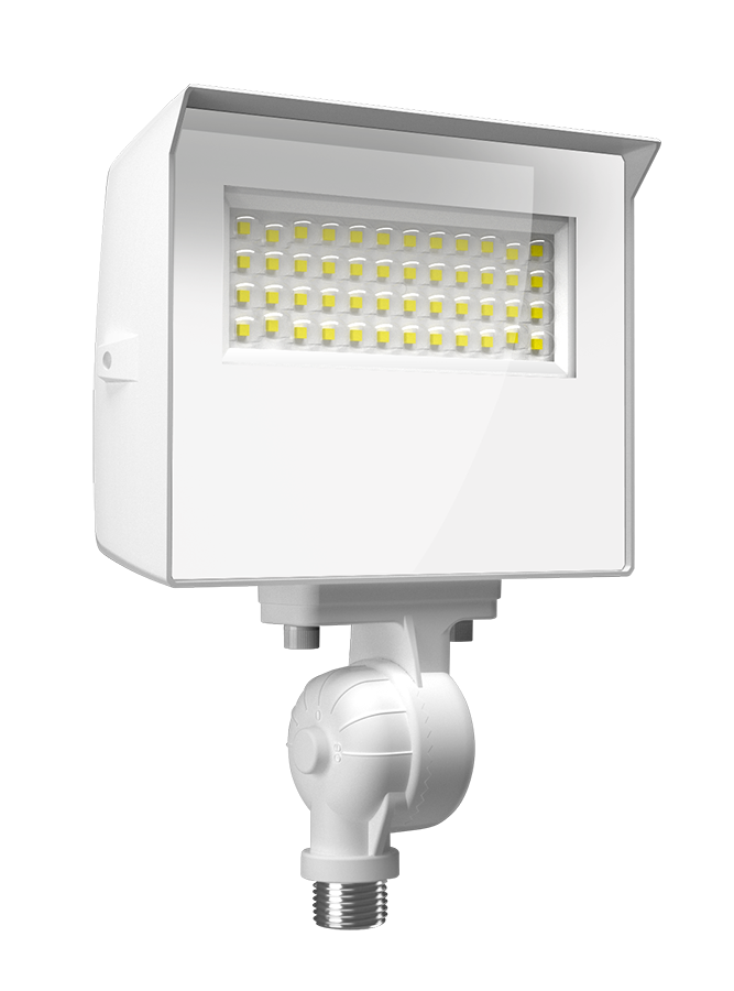 RAB X22-20W X22 5-Way Selectable LED Flood Light – 10W/13W/17W/20W Selectable – 3000K/4000K/5000K Selectable – 1310-3120 Lumens – 120-277V – 7H x 6V Distribution – Knuckle and Yoke Mount Included – White Finish