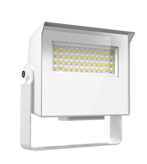 RAB X22-20W X22 5-Way Selectable LED Flood Light – 10W/13W/17W/20W Selectable – 3000K/4000K/5000K Selectable – 1310-3120 Lumens – 120-277V – 7H x 6V Distribution – Knuckle and Yoke Mount Included – White Finish