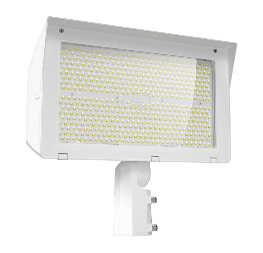 RAB X22-250W/480 X22 5-Way Selectable LED Flood Light – 160W/190W/220W/250W Selectable – 3000K/4000K/5000K Selectable – 23859-36299 Lumens – 480V – 7H x 6V Distribution – Slipfitter and Trunnion Mount – White Finish