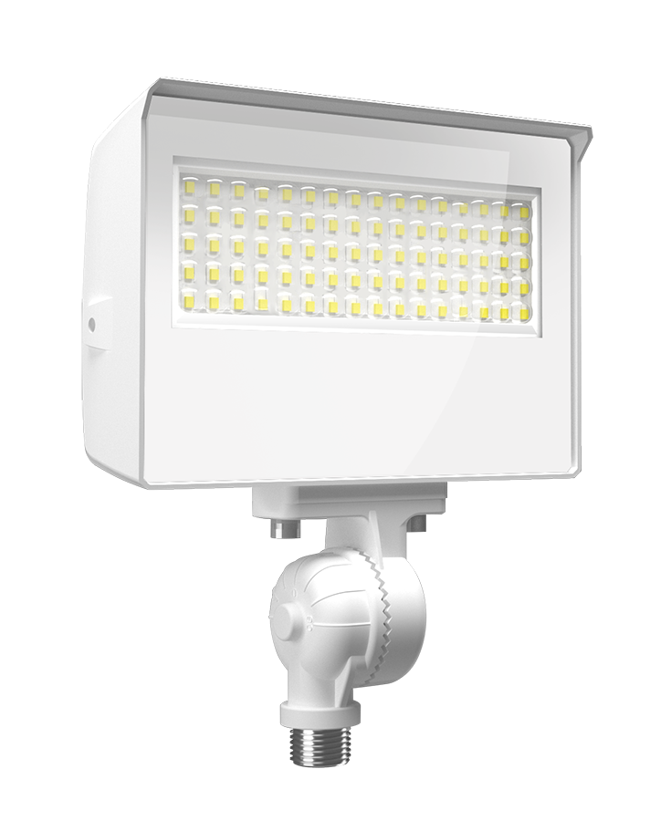 RAB X22-35W X22 5-Way Selectable LED Flood Light – 20W/25W/30W/35W Selectable – 3000K/4000K/5000K Selectable – 2832-5286 Lumens – 120-277V – 7H x 6V Distribution – Knuckle and Yoke Mount Included – White Finish
