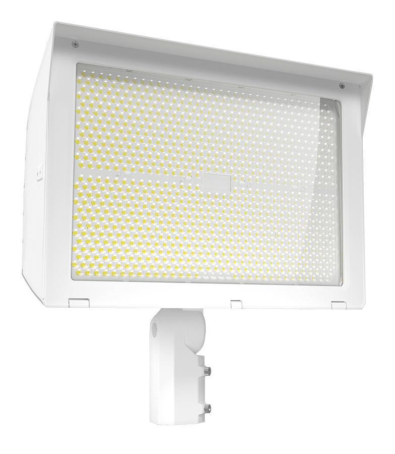 RAB X22-420W X22 5-Way Selectable LED Flood Light – 300W/340W/380W/420W Selectable – 3000K/4000K/5000K Selectable – 43487-64206 Lumens – 120-277V – 7H x 6V Distribution – Slipfitter and Trunnion Mount – White Finish