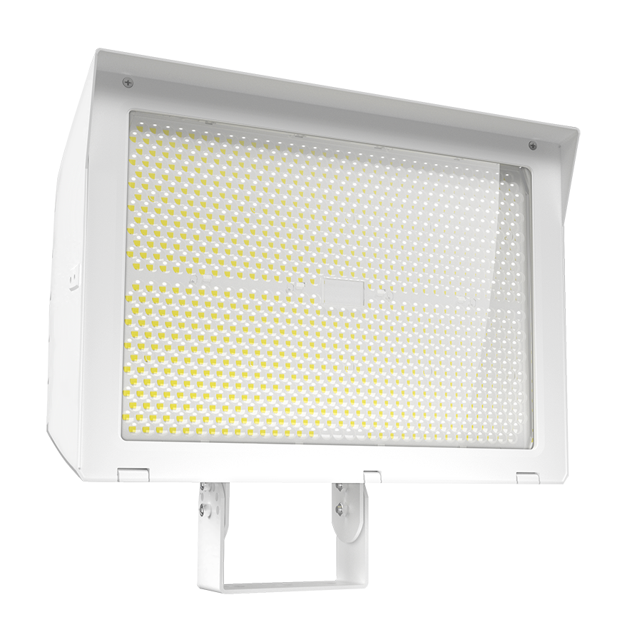 RAB X22-420W X22 5-Way Selectable LED Flood Light – 300W/340W/380W/420W Selectable – 3000K/4000K/5000K Selectable – 43487-64206 Lumens – 120-277V – 7H x 6V Distribution – Slipfitter and Trunnion Mount – White Finish