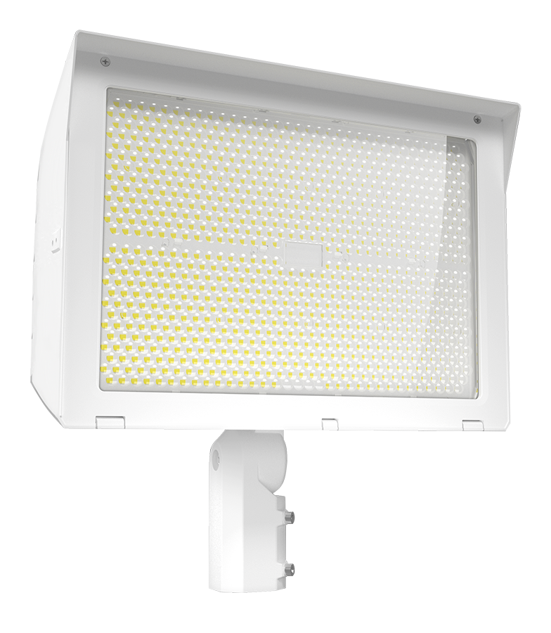 RAB X22-500W X22 5-Way Selectable LED Flood Light – 380W/420W/450W/500W Selectable – 3000K/4000K/5000K Selectable – 53877-74093 Lumens – 120-277V – 7H x 6V Distribution – Slipfitter and Trunnion Mount – White Finish