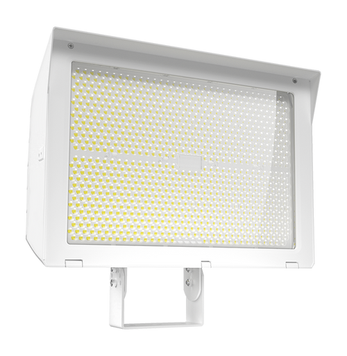 RAB X22-500W X22 5-Way Selectable LED Flood Light – 380W/420W/450W/500W Selectable – 3000K/4000K/5000K Selectable – 53877-74093 Lumens – 120-277V – 7H x 6V Distribution – Slipfitter and Trunnion Mount – White Finish