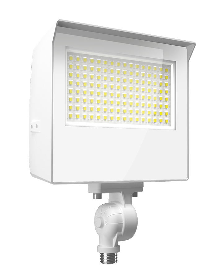 RAB X22-60W X22 5-Way Selectable LED Flood Light – 30W/40W/50W/60W Selectable – 3000K/4000K/5000K Selectable – 4405-9353 Lumens – 120-277V – 7H x 6V Distribution – Knuckle and Trunnion Mount Included – White Finish
