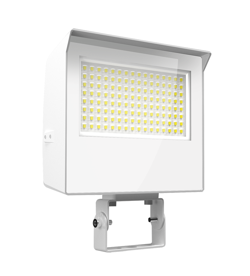 RAB X22-60W X22 5-Way Selectable LED Flood Light – 30W/40W/50W/60W Selectable – 3000K/4000K/5000K Selectable – 4405-9353 Lumens – 120-277V – 7H x 6V Distribution – Knuckle and Trunnion Mount Included – White Finish