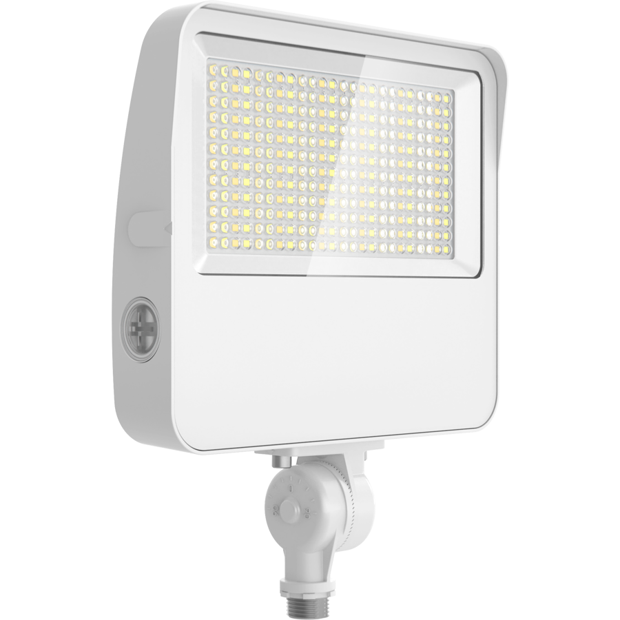 RAB XL22-60W XL22 LED Flood Light – Selectable 30W/40W/50W/60W – Selectable 3000K/4000K/5000K – 4500-9474 Lumens – 120-277V – Knuckle and Trunnion Mount – Integrated Photocell – White Finish