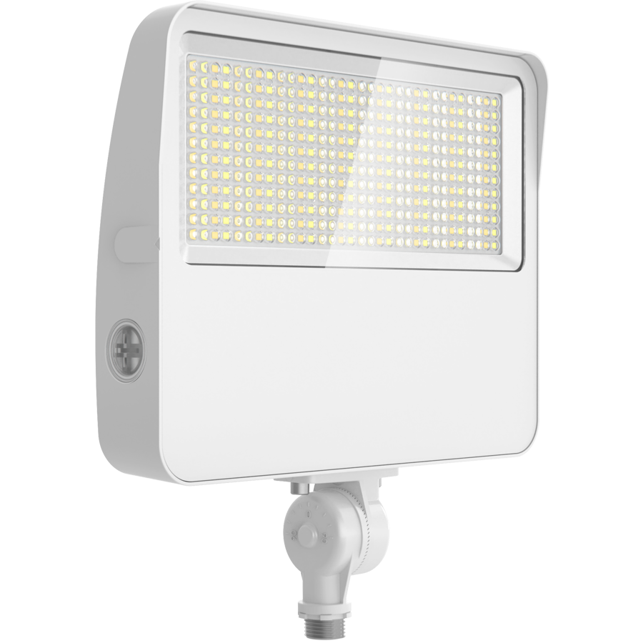 RAB XL22-80W XL22 LED Flood Light – Selectable 50W/60W/70W/80W – Selectable 3000K/4000K/5000K – 7273-12632 Lumens – 120-277V – Knuckle and Trunnion Mount – Integrated Photocell – White Finish